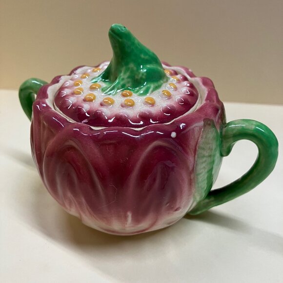 Vtg Carlton Ware 3" Sugar Bowl Lotus Water Lily Pad with Frog on Lid - Picture 1 of 5